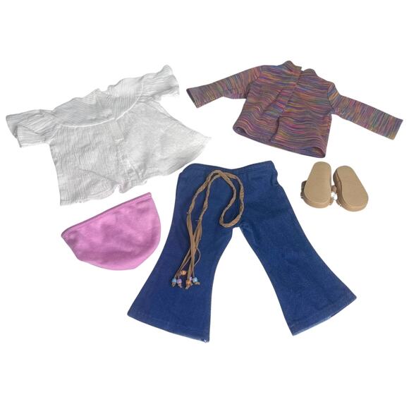 American Girl Julie Meet Outfit 1st Ed Jeans Belt Turtleneck Blouse Shoes Panty - Picture 3 of 12